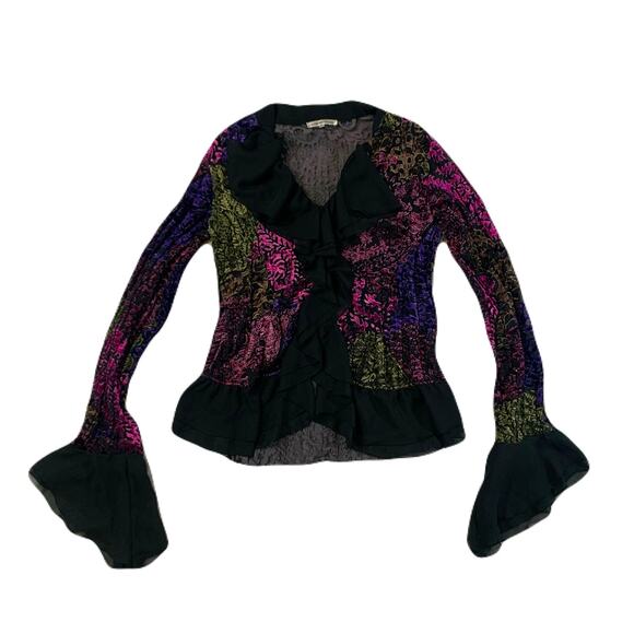 Y2K Black Feminine Oversize Sleeves Dark Fairy Core Multicolor Velvet Goth Large - Picture 1 of 4